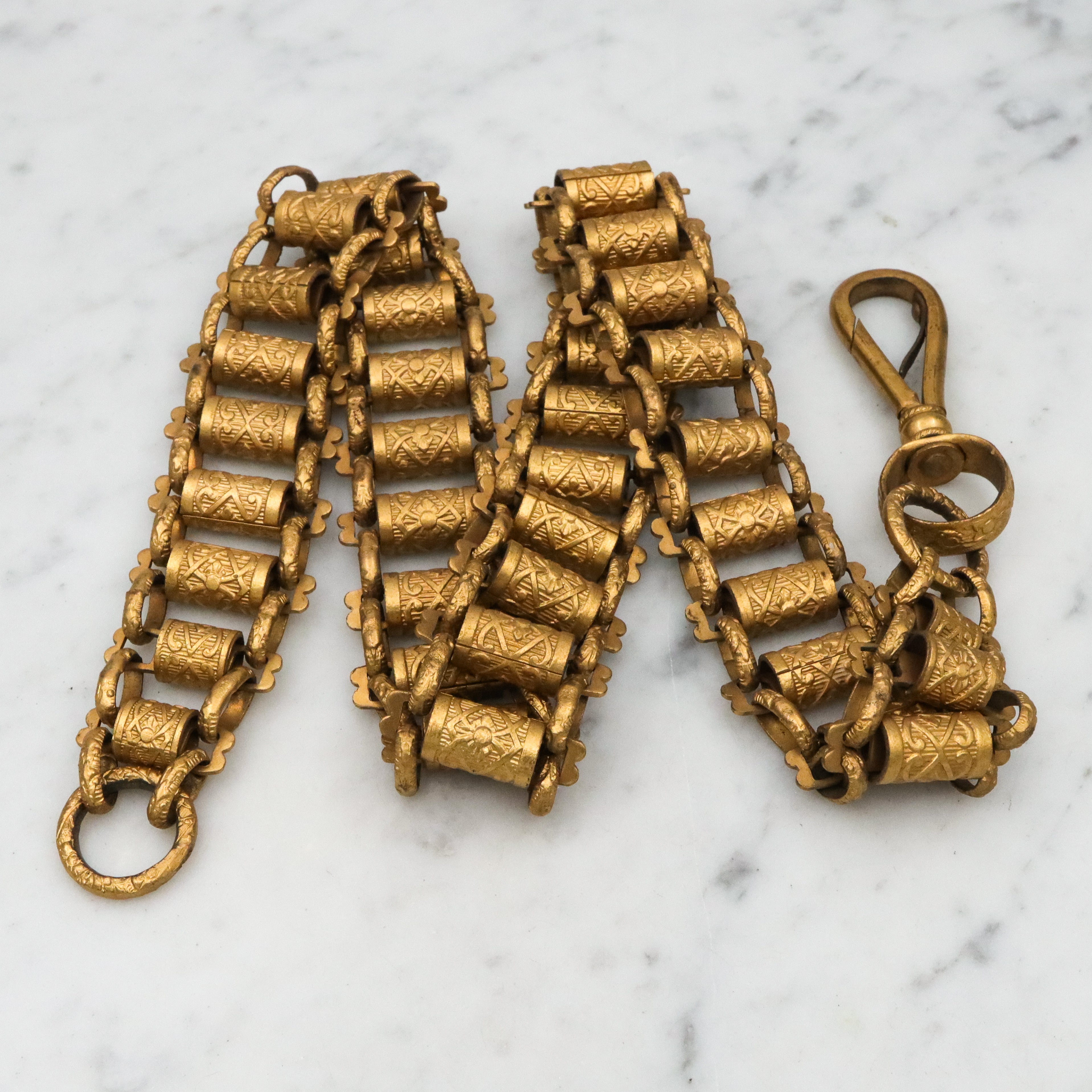 Civil War era thick brass embossed book chain w/large clip